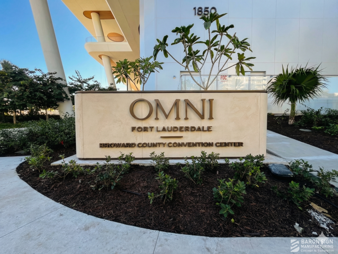 Custom monument sign with dimensional letters for Omni Fort Lauderdale Broward County Convention Center by Baron Sign Manufacturing