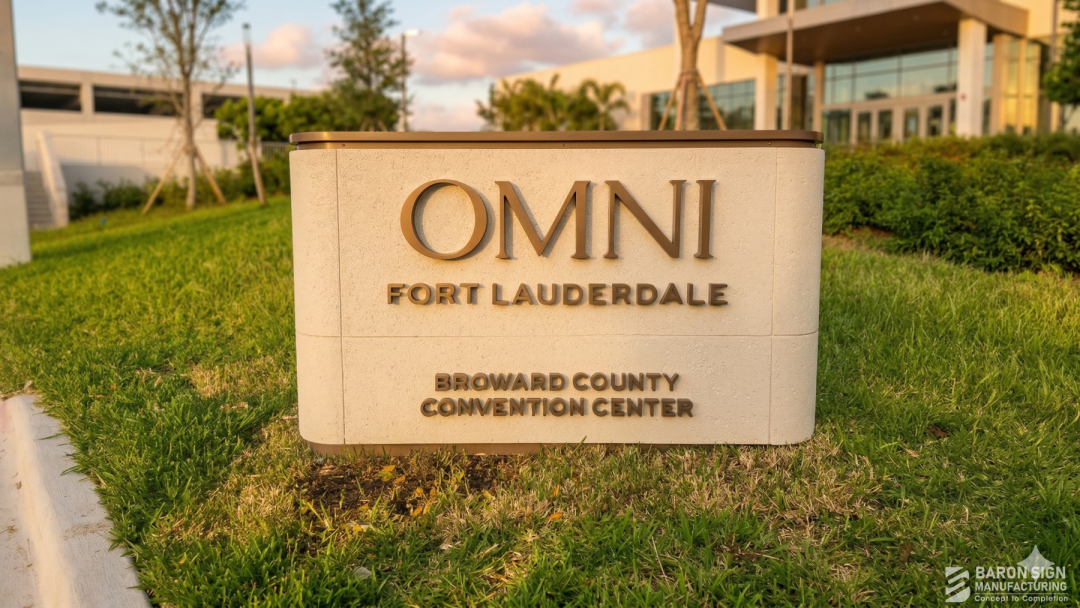 Custom monument sign with dimensional letters for Omni Fort Lauderdale Broward County Convention Center by Baron Sign Manufacturing