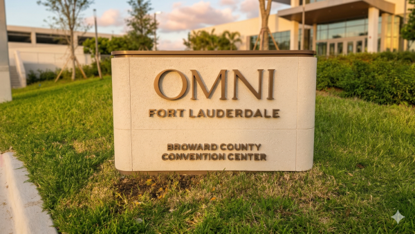 Custom monument sign with dimensional letters for Omni Fort Lauderdale Broward County Convention Center by Baron Sign Manufacturing