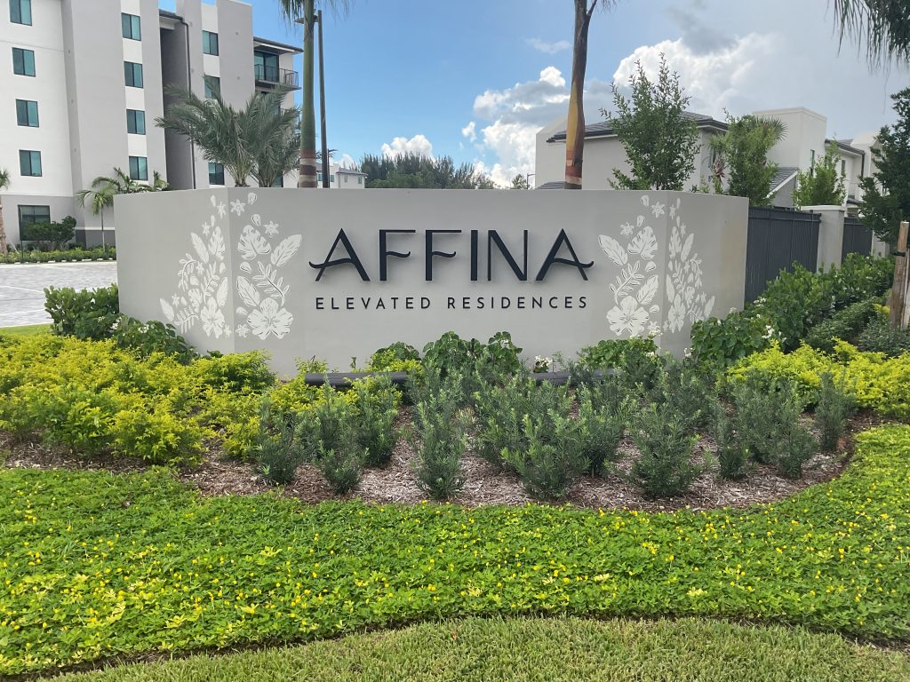 Affina luxury multifamily community monument sign by Baron Sign Manufacturing